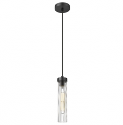 Lampa wisząca czarna tuba z ryflowanego szkła minimalistyczna klasyczna QUINCY P01811BK Cosmo Light