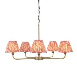 Klasyczna lampa wisząca pięciopłomienna abażurowa jedwabna mosiężna minimalistyczna uniwersalna Lille 118045 ENDON