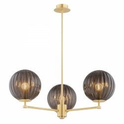 Złoty żyrandol designerski elegancki trzy ramiona ciemne kule szkło ryflowane mosiądz szczotkowany PALOMA 6310 Argon