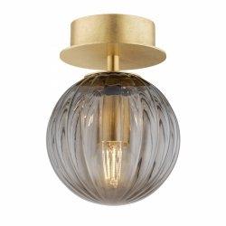 Stylowy kinkiet plafon 12cm elegancki klasyczny ciemna dymna kula ryflowane szkło złoto mosiądz podsufitka PALOMA 8510 Argon 