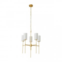 Lampa wisząca metalowa złota 5-płomienna elegancka klasyczna minimalistyczna tkaninowy biały abażur DARLING ST-9501-5 GOLD Step Into Design