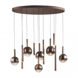 Miedziana lampa wisząca szklane dymione kule okrągłe LED 60W 3000K Camino Italux PND-24038-12B-COPP salonowa