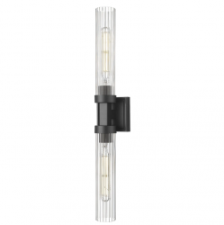 Kinkiet czarna tubka z ryflowanego szkła minimalistyczny klasyczny dekoracyjny góra-dół QUINCY W02873BK Cosmo Light