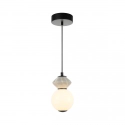 Nowoczesna lampa wisząca LED szary klosz z ceramiki szklana biała kula BALOS PND-94921-1A-BK Italux nad wyspę stół Art Deco