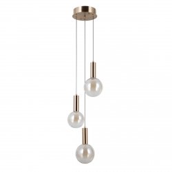 Złota szklana lampa wisząca okrągłe klosze kule szklane bursztynowe Strela Italux PND-34378-3S-HBR
