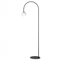 Nowoczesna lampa stojąca podłogowa czarny łuk ze złotym detalem szklana biała kula BOW 1224 Zumaline