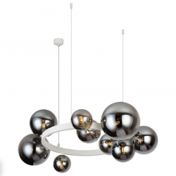 Biała molekularna lampa wisząca szklane klosze w kolorze dymiony chrom BUBBLES 10 SMOKY AZ5870 + AZ5873 Azzardo 
