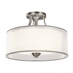 Mały półplafon Lacey 3 źródła światła antyczny pewter biały okrągły abażur klasyczny minimalistyczny KL-LACEY-SF-AP KICHLER