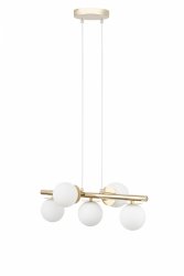 Złota lampa wisząca na listwie białe kule Avola 5 zwis Sigma 40795