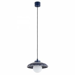 Lampa wisząca ceramika Bolesławiec granatowa muszla w kropki ręcznie zdobiona designerska wyjątkowa BOLL 8948 Argon x Manufaktura w Bolesławcu 
