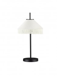 Lampka stołowa nocna beżowa tkaninowa abażurowa z frędzlami retro dekoracyjna Luces Exclusivas
