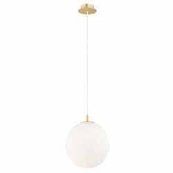 Lampa wisząca minimalistyczna biała kula 25cm opal mat ryflowane mleczne szkło złote dodatki PALOMA 8507 Argon