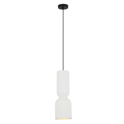 Biała stylowa lampa wisząca pojedyncza ceramiczna jadalniana nad stół ryflowany klosz BALERA LP-0309/1P White Light Prestige