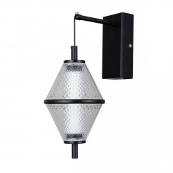 Nowoczesny kinkiet led Fuente Italux WL-34395-1-BK szklany siatkowany klosz salonowy ozdobny czarny mat chrom