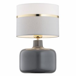 Elegancka szara lampa stołowa lampka nocna szklana z dekoracyjnym abażurem ze złotymi elementami dekor BEJA 4362 Argon