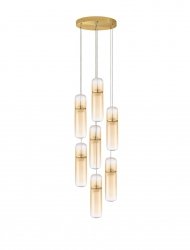 Nowoczesna złota lampa wisząca 7 źródeł światła LED podłużny szklany klosz minimalistyczna designerska możliwość ściemniania REBALVO LE45201 Luces Exclusivas