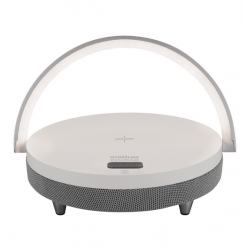 Nowoczesna lampa biurkowa LED na USB-C z głośnikiem i ładowarką SATURN LED WHITE SPEAKER 03864