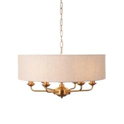 Lampa wisząca abażurowa lniana okrągła mosiężna minimalistyczna klasyczna 110722 HIGHCLERE ENDON 