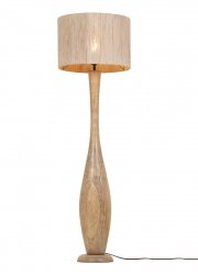 Nowoczesna lampa podłogowa stojąca drewniana abażur z juty kolor naturalny rystykalna boho industrialna TOBA 467200130 Trio