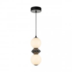 Nowoczesna lampa wisząca LED czarny klosz z ceramiki szklane białe kule BALOS PND-94921-2A-BK Italux nad wyspę stół Art Deco