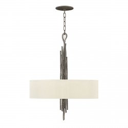 Lampa wisząca Spyre 6 źródeł światła matowy brąz elegancka nowoczesna okrągły lniany abażur HK-SPYRE6P-MMB HINKLEY