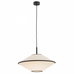 Lampa wisząca utrzymana w eklektycznym amerykańskim stylu z tkaninowym abażurem o niebanalnym kształcie TROY 4282 Argon