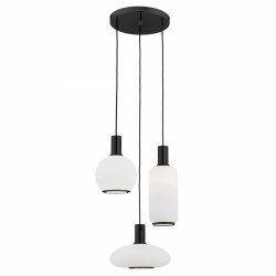 Potrójna lampa wisząca na okrągłej podsufitce różne wysokości szklane mleczne klosze czarna SAGUNTO PLUS 6323 Argon