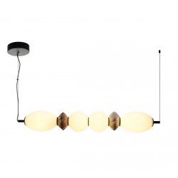 Nowoczesna podłużna lampa wisząca LED beązowy klosz z ceramiki szklane białe kule BALOS PND-94921-4A-BK Italux nad wyspę stół Art Deco