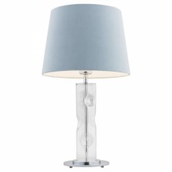 Lampa stołowa lampka nocna designerska nowoczesna przezroczyste szkło chrom niebieski abażur welur 3,6kg NANCY 3844 Argon