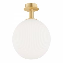 Elegancki estetyczny kinkiet plafon biała kula opal mat 25cm ryflowane mleczne szkło mosiężna podsufitka PALOMA 8505 Argon