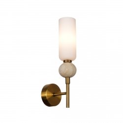 Nowoczesny mosiężny kinkiet Santos Italux WL-95331-1-BRSS opalowy beżowy Art Deco