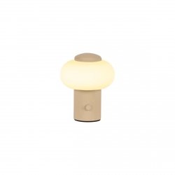 Beżowa dekoracyjna lampa stołowa LED ze szklanym kloszem stylowy kształt grzybka ściemnialna GUSTAV 44520/01/38 LUCIDE