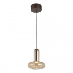 Miedziana lampa wisząca pojedyncza klosz bursztynowy Carote Italux PND-24011-1-COPP