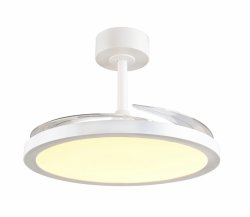 Nowoczesna lampa sufitowa z wiatrakiem LED biała okrągła klasyczna minimalistyczna metalowa ściemnialna na pilota KASFJORD R64452131 Rl