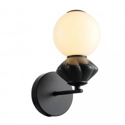Nowoczesny kinkiet ścienny LED czarny klosz z ceramiki szklana biała kula BALOS WL-94921-1B-BK Italux Art Deco
