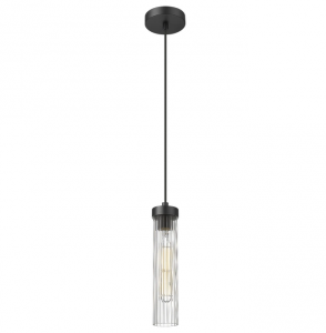 Lampa wisząca czarna tuba z ryflowanego szkła minimalistyczna klasyczna QUINCY P01811BK Cosmo Light