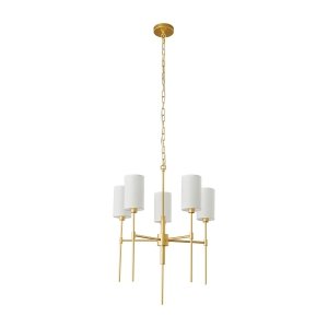 Lampa wisząca metalowa złota 5-płomienna elegancka klasyczna minimalistyczna tkaninowy biały abażur DARLING ST-9501-5 GOLD Step Into Design