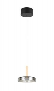 Minimalistyczna szklana lampa wisząca nad stół LED nowoczesna czarna z elementem drewnianym CELESTE 354910132 TRIO 