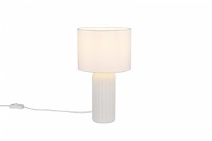 Lampka nocna stołowa ceramiczna podstawa tkaninowy abażur biała minimalistyczna klasyczna BLAIR R51811931 Rl
