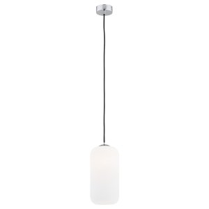 Prosta szklana lampa wisząca biały mleczny podłużny klosz czarny przewód el. chromowane regulacja wysokości KALIMERA 4038 Argon