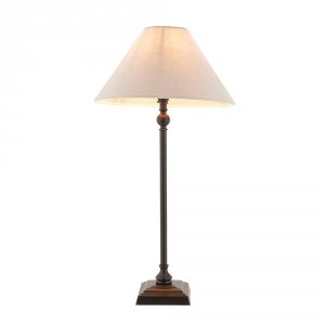 Klasyczna lampka stołowa nocna abażurowa lniana czarna minimalistyczna uniwersalna Lille 117828 ENDON