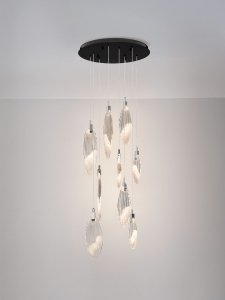 Lampa wisząca LED wielopunktowa owalne szklane klosze z wgłębieniami 60cm designerska nowoczesna ściemnialna ROALES LE46145 Luces Exclusivas