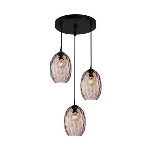 Lampa wisząca potrójna szklane żłobione dekoracyjne klosze brązowa w nowoczesnym stylu Novala PND-3031-3A-BK-CF Italux