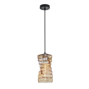 Lampa wisząca szklana żłobiony klosz geometryczny dekoracyjna bursztynowa Altera PND-3219-1-BRO-AMB Italux