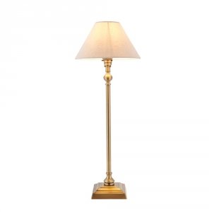 Klasyczna lampka stołowa nocna abażurowa lniana mosiężna minimalistyczna uniwersalna Lille 118122 ENDON