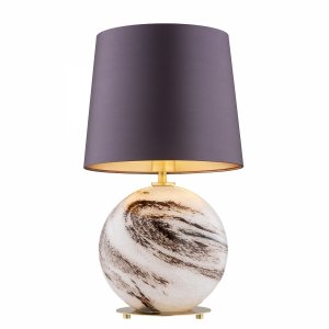 Alabastrowa lampa stołowa lampka nocna z dużym abażurem śliwkowym satyna biało-brązowy marmurek szkło HARLEM 8548 Argon