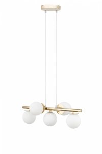 Złota lampa wisząca na listwie białe kule Avola 5 zwis Sigma 40795