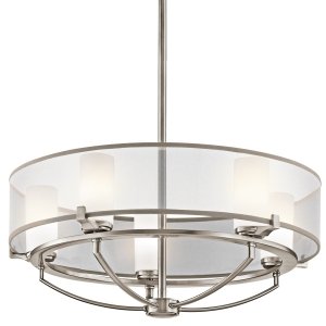 Żyrandol Saldana - 5 źródeł światła Klasyczny pewter abażur z organzy okrągły klosze tuba minimalistyczny uniwersalny KL-SALDANA5 KICHLER