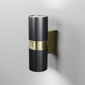 Nowoczesny kinkiet elewacyjny zewnętrzny elegancki aluminium czarny złoty dekor podświetlający ścianę góra-dół Bowery MAYTONI O582WL-02B