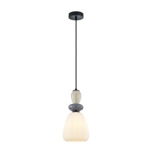 Lampa wisząca ceramiczna owalny żłobiony klosz dekoracyjna do nowoczesnych wnętrz Domali PND-36816-1D-BK-WH Italux